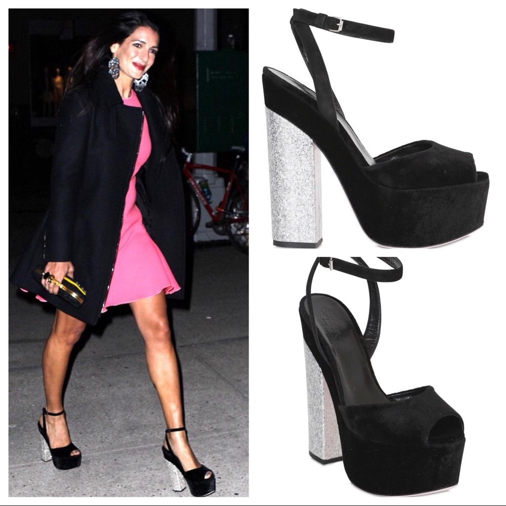 Giamba Glittered Heel Suede Sandals